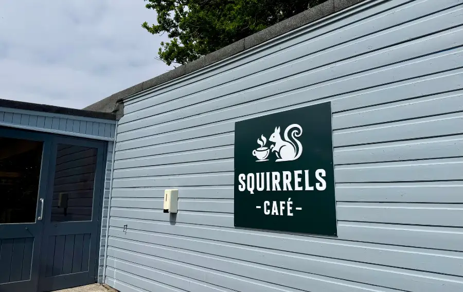 Sign outside of a cafe saying 'Squirrel Cafe'