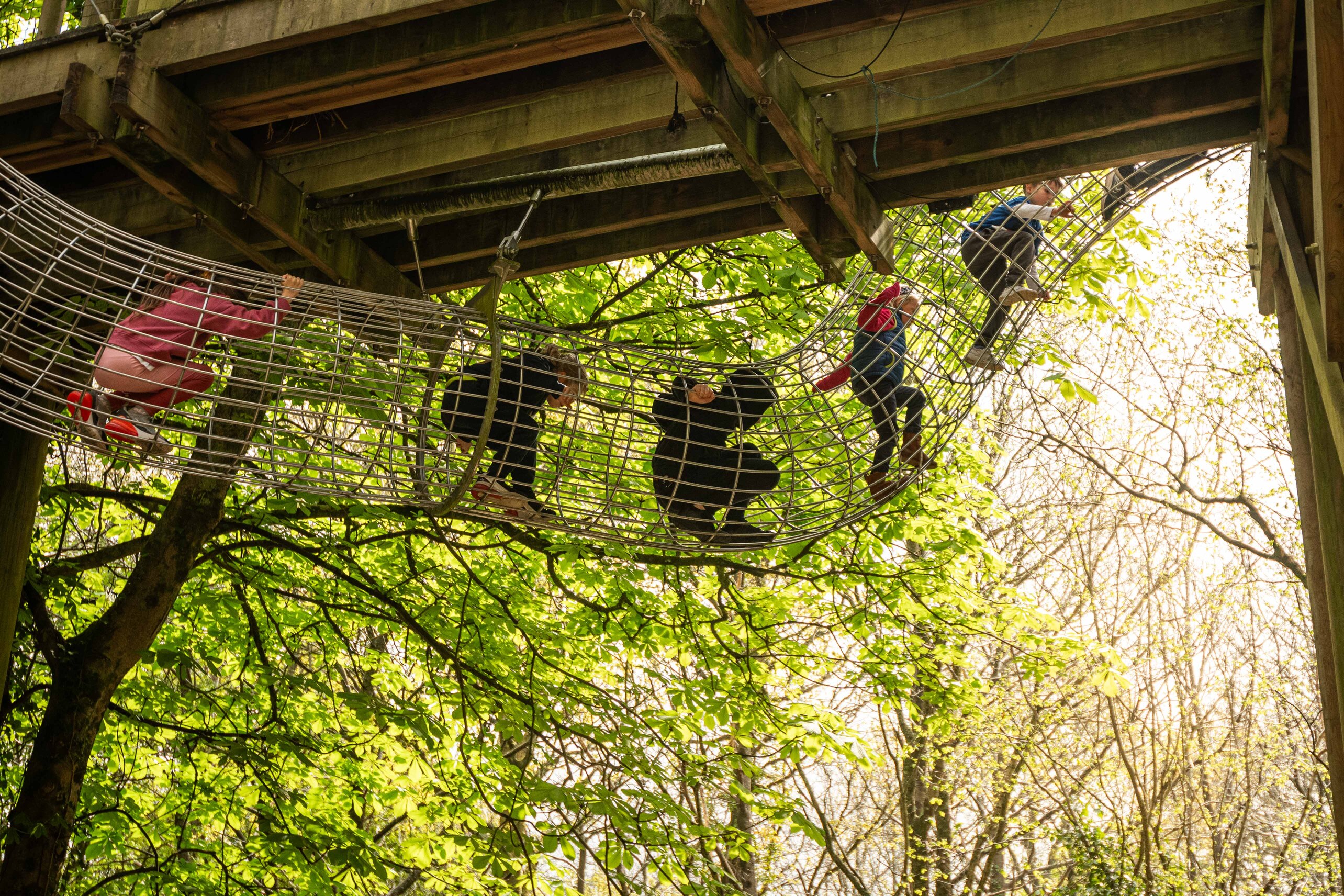 Children Playing on wire tunnel